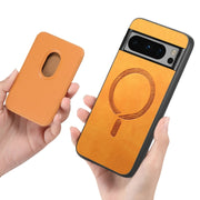 For Google Pixel 9 Retro Magsafe Card Bag PU Back Cover Phone Case(Yellow)