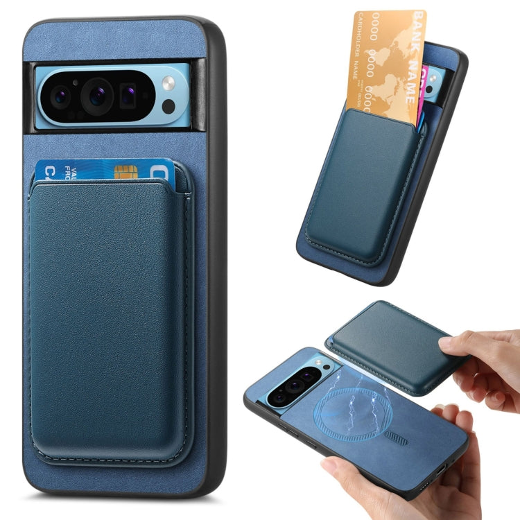 For Google Pixel 9 Retro Magsafe Card Bag PU Back Cover Phone Case(Blue)