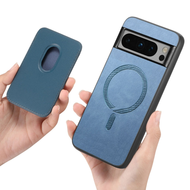For Google Pixel 9 Retro Magsafe Card Bag PU Back Cover Phone Case(Blue)