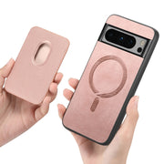 For Google Pixel 9 Retro Magsafe Card Bag PU Back Cover Phone Case(Pink)