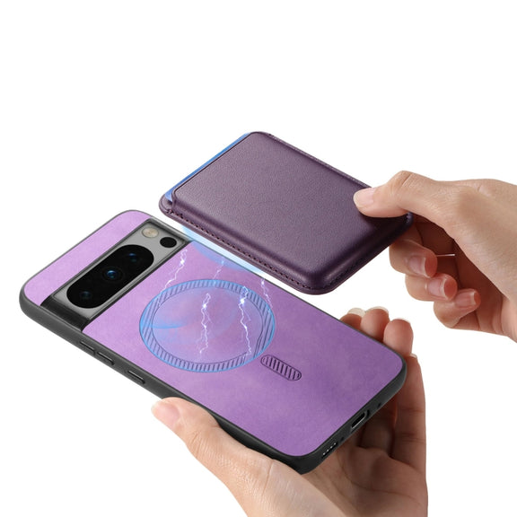 For Google Pixel 9 Retro Magsafe Card Bag PU Back Cover Phone Case(Purple)