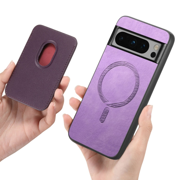 For Google Pixel 9 Retro Magsafe Card Bag PU Back Cover Phone Case(Purple)