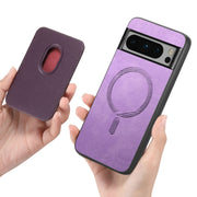 For Google Pixel 9 Retro Magsafe Card Bag PU Back Cover Phone Case(Purple)