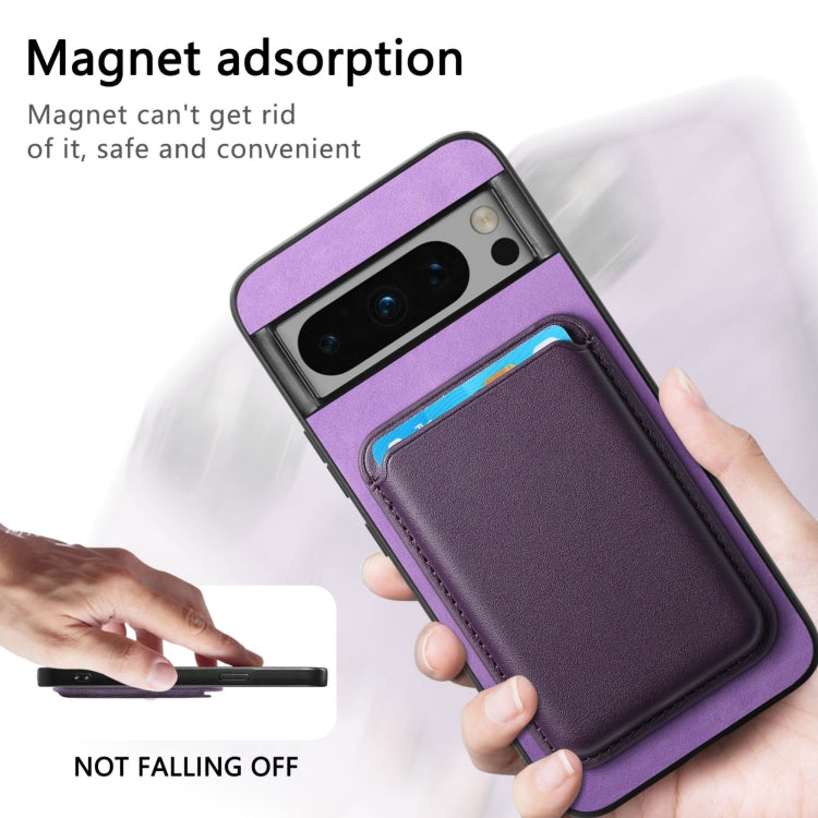 For Google Pixel 9 Retro Magsafe Card Bag PU Back Cover Phone Case(Purple)