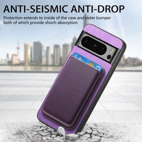 For Google Pixel 9 Retro Magsafe Card Bag PU Back Cover Phone Case(Purple)