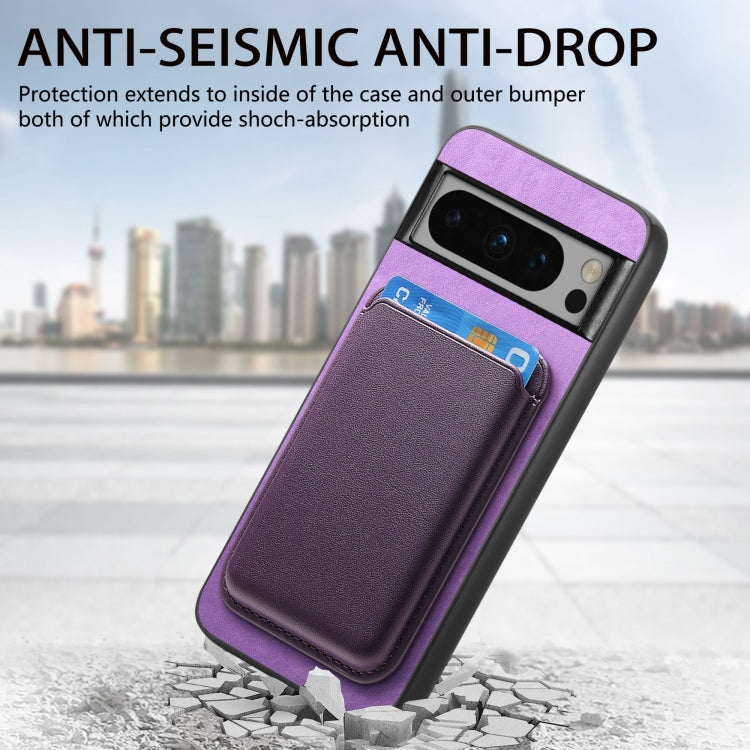 For Google Pixel 9 Retro Magsafe Card Bag PU Back Cover Phone Case(Purple)