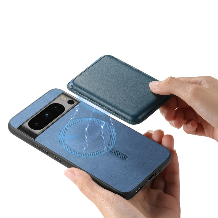For Google Pixel 9 Pro Retro Magsafe Card Bag PU Back Cover Phone Case(Blue)