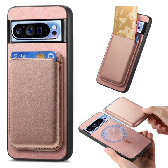 For Google Pixel 9 Pro Retro Magsafe Card Bag PU Back Cover Phone Case(Pink)