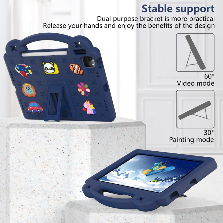For iPad Air 11 2024 Handle Kickstand Children EVA Shockproof Tablet Case(Navy Blue)