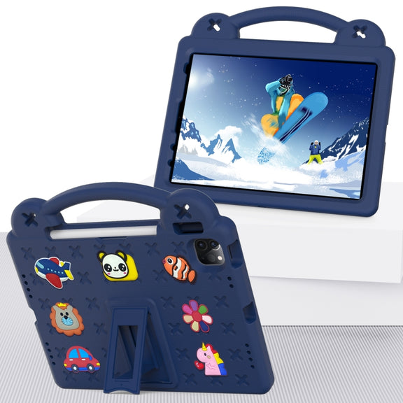 For iPad Air 11 2024 Handle Kickstand Children EVA Shockproof Tablet Case(Navy Blue)