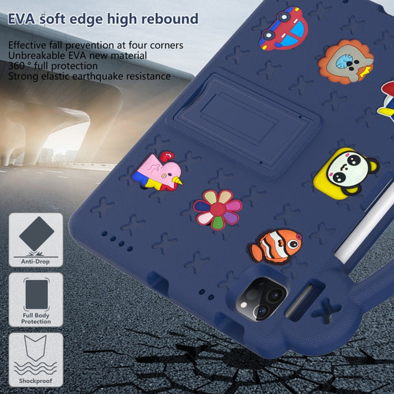For iPad Air 11 2024 Handle Kickstand Children EVA Shockproof Tablet Case(Navy Blue)