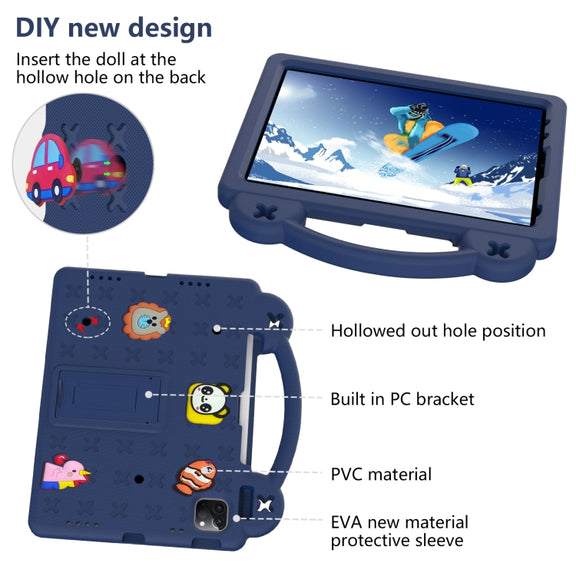 For iPad Air 11 2024 Handle Kickstand Children EVA Shockproof Tablet Case(Navy Blue)