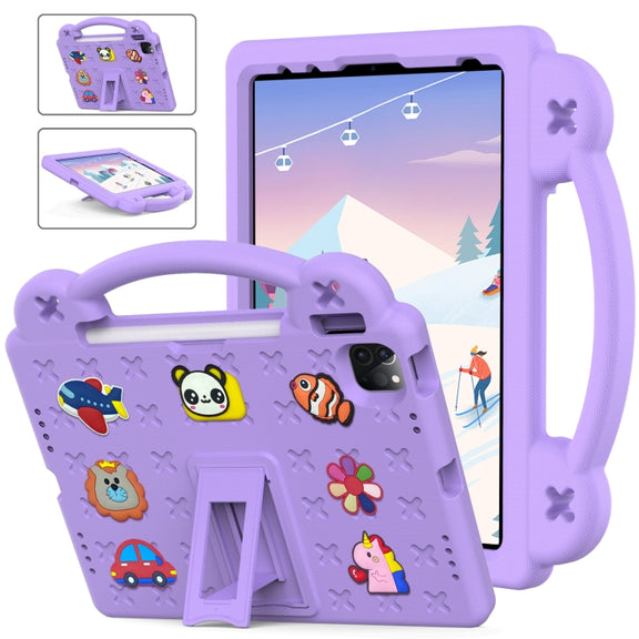 For  iPad Pro 11 2024 Handle Kickstand Children EVA Shockproof Tablet Case(Light Purple)