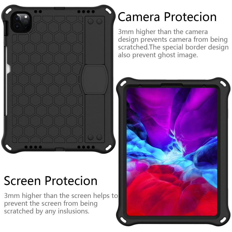 For iPad Air 11 2025 / 2024 Honeycomb EVA Hybrid PC Tablet Case with Strap(Black+Black)