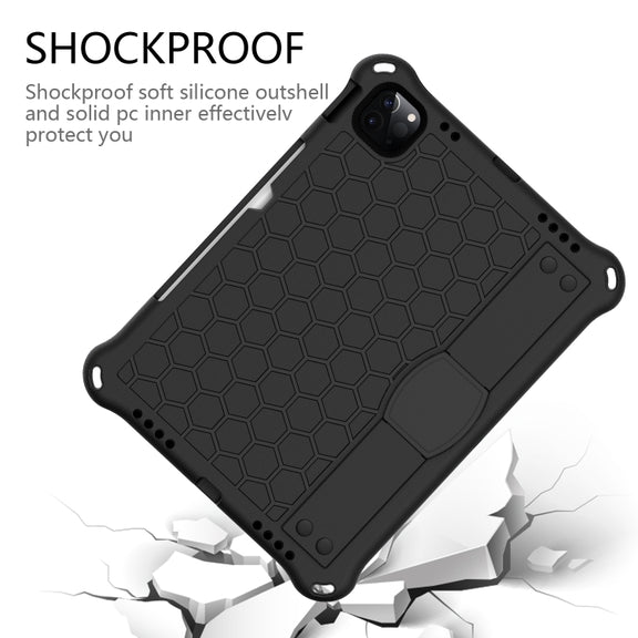 For iPad Air 11 2025 / 2024 Honeycomb EVA Hybrid PC Tablet Case with Strap(Black+Black)