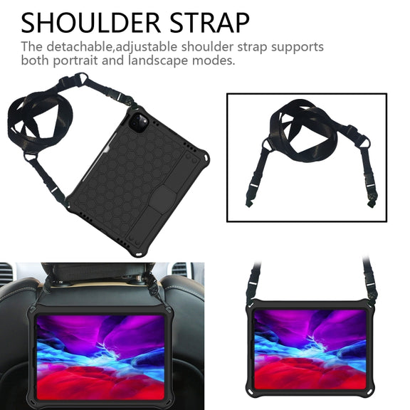 For iPad Air 11 2025 / 2024 Honeycomb EVA Hybrid PC Tablet Case with Strap(Black+Black)