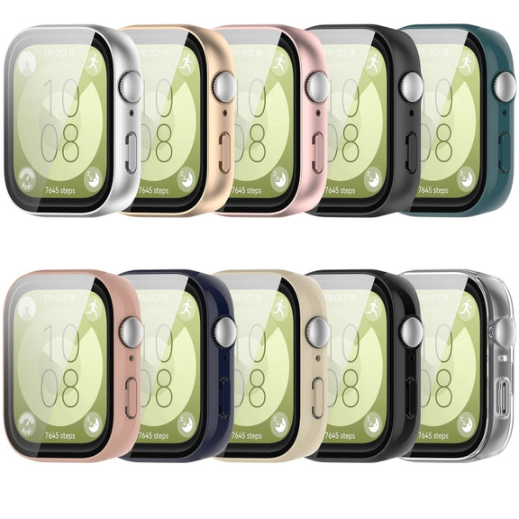 For Huawei Watch Fit 3 PC + Tempered Film Integrated Watch Protective Case(Black)