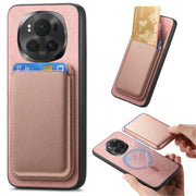 For Honor Magic6 Pro 5G Retro Magsafe Card Bag PU Back Cover Phone Case(Pink)