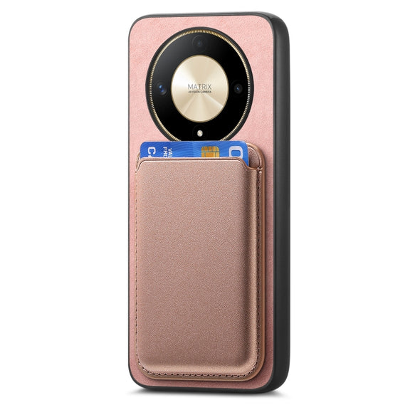 For Honor Magic6 Pro 5G Retro Magsafe Card Bag PU Back Cover Phone Case(Pink)
