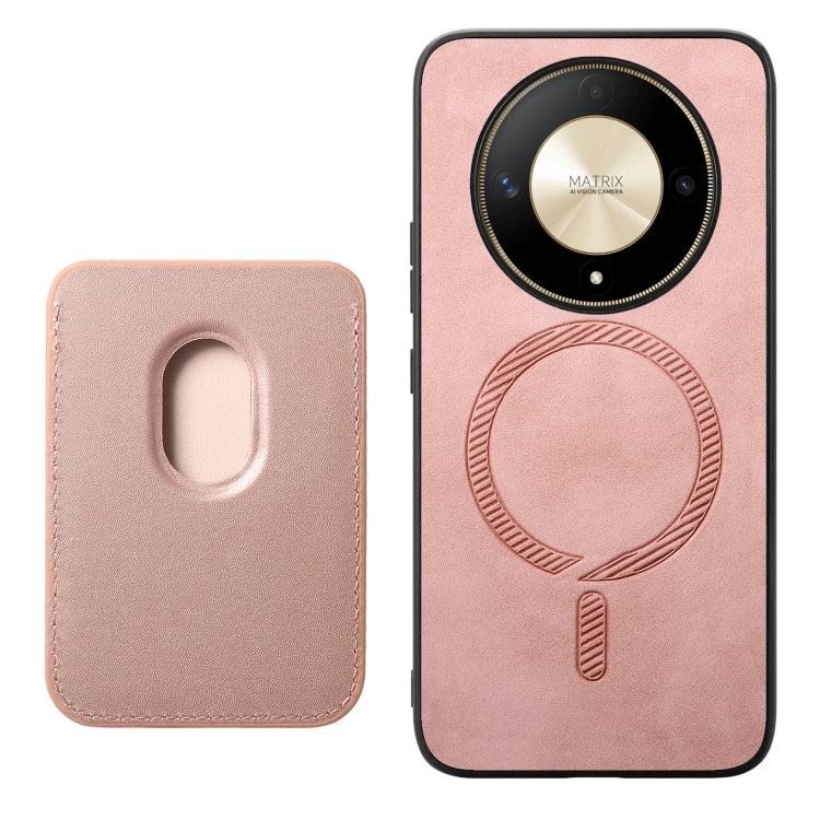 For Honor Magic6 Pro 5G Retro Magsafe Card Bag PU Back Cover Phone Case(Pink)