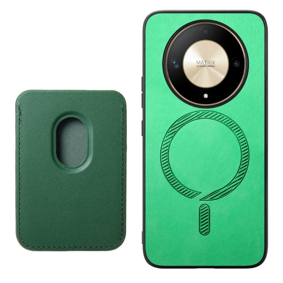 For Honor Magic6 Pro 5G Retro Magsafe Card Bag PU Back Cover Phone Case(Green)