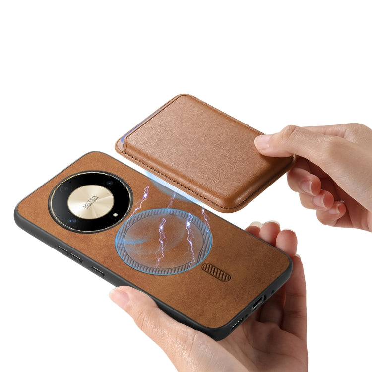 For Honor Magic6 Pro 5G Retro Magsafe Card Bag PU Back Cover Phone Case(Brown)