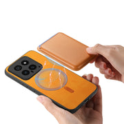 For Xiaomi Redmi K70 / K70 Pro 5G Retro Magsafe Card Bag PU Back Cover Phone Case(Yellow)