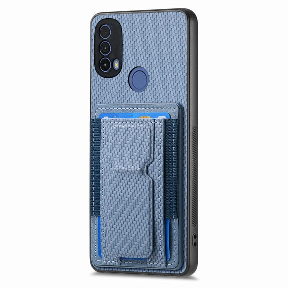 For Motorola Moto G 5G 2024 4G Carbon Fiber Fold Stand Elastic Card Bag Phone Case(Blue)