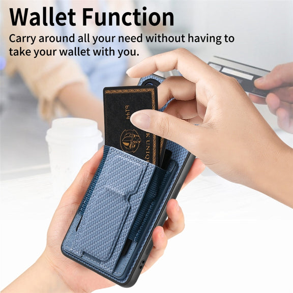 For Motorola Moto G 5G 2024 4G Carbon Fiber Fold Stand Elastic Card Bag Phone Case(Blue)