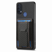 For Motorola Moto G 5G 2024 4G Carbon Fiber Fold Stand Elastic Card Bag Phone Case(Black)