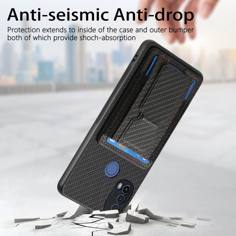 For Motorola Moto G 5G 2024 4G Carbon Fiber Fold Stand Elastic Card Bag Phone Case(Black)