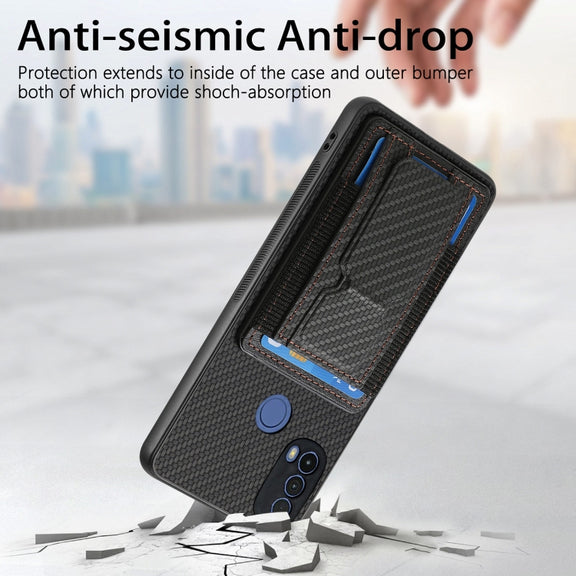For Motorola Moto G 5G 2024 4G Carbon Fiber Fold Stand Elastic Card Bag Phone Case(Black)
