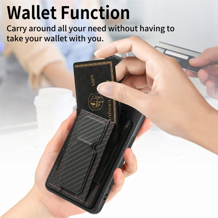 For Motorola Moto G 5G 2024 4G Carbon Fiber Fold Stand Elastic Card Bag Phone Case(Black)