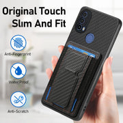 For Motorola Moto G 5G 2024 4G Carbon Fiber Fold Stand Elastic Card Bag Phone Case(Black)