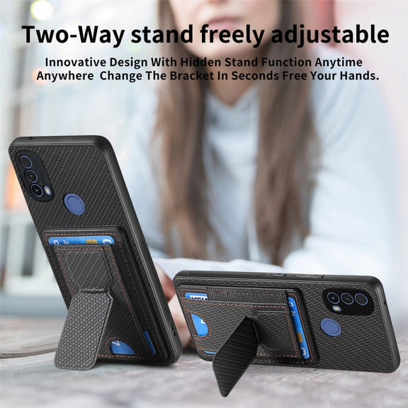 For Motorola Moto G 5G 2024 4G Carbon Fiber Fold Stand Elastic Card Bag Phone Case(Black)