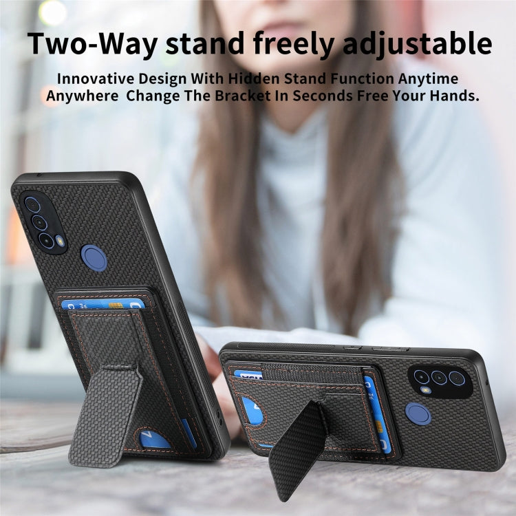 For Motorola Moto G 5G 2024 4G Carbon Fiber Fold Stand Elastic Card Bag Phone Case(Black)