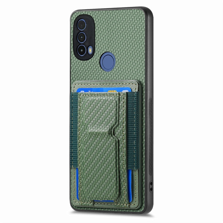 For Motorola Moto G 5G 2024 4G Carbon Fiber Fold Stand Elastic Card Bag Phone Case(Green)