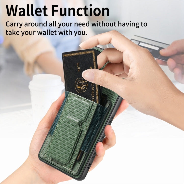 For Motorola Moto G 5G 2024 4G Carbon Fiber Fold Stand Elastic Card Bag Phone Case(Green)