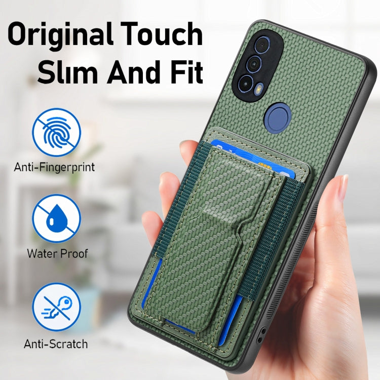 For Motorola Moto G 5G 2024 4G Carbon Fiber Fold Stand Elastic Card Bag Phone Case(Green)