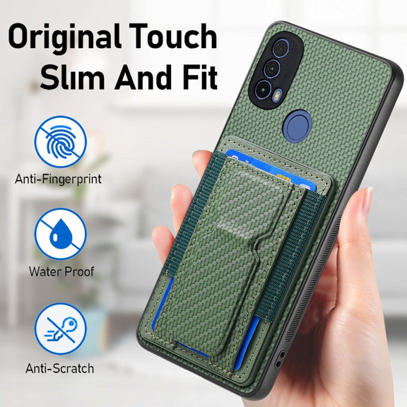 For Motorola Moto G 5G 2024 4G Carbon Fiber Fold Stand Elastic Card Bag Phone Case(Green)
