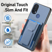 For Motorola Moto G Power 5G 2024 Carbon Fiber Fold Stand Elastic Card Bag Phone Case(Blue)