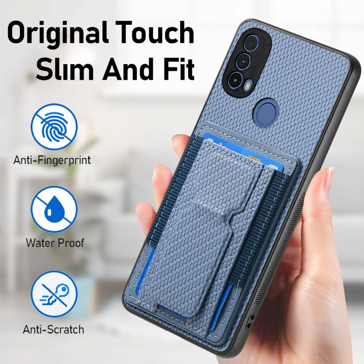 For Motorola Moto G Power 5G 2024 Carbon Fiber Fold Stand Elastic Card Bag Phone Case(Blue)