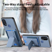 For Motorola Moto G Power 5G 2024 Carbon Fiber Fold Stand Elastic Card Bag Phone Case(Blue)
