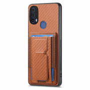 For Motorola Moto G Power 5G 2024 Carbon Fiber Fold Stand Elastic Card Bag Phone Case(Brown)
