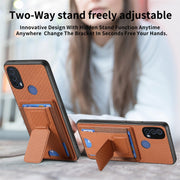 For Motorola Moto G Power 5G 2024 Carbon Fiber Fold Stand Elastic Card Bag Phone Case(Brown)
