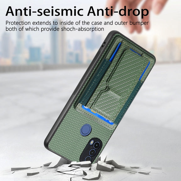 For Motorola Moto G Power 5G 2024 Carbon Fiber Fold Stand Elastic Card Bag Phone Case(Green)