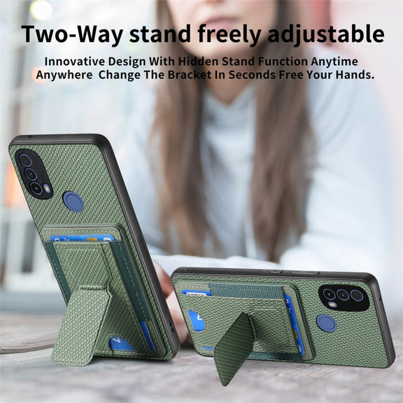 For Motorola Moto G Power 5G 2024 Carbon Fiber Fold Stand Elastic Card Bag Phone Case(Green)