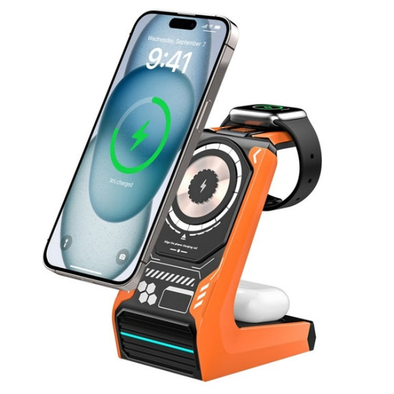 T21 3 in 1 Mecha Charger Mobile Phone Watch Earphone Desktop Wireless Charging Dock Station(Grey)