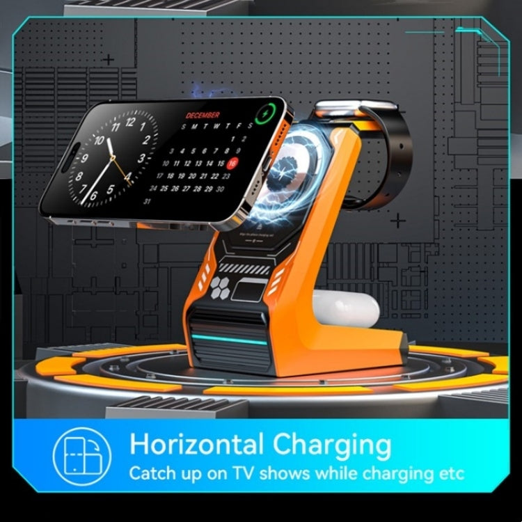T21 3 in 1 Mecha Charger Mobile Phone Watch Earphone Desktop Wireless Charging Dock Station(Black)