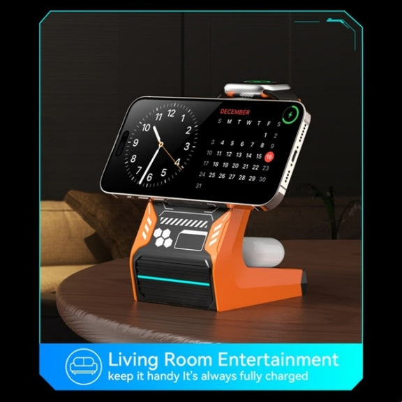 T21 3 in 1 Mecha Charger Mobile Phone Watch Earphone Desktop Wireless Charging Dock Station(Black)